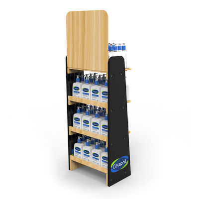 Supermarkt houten displayrek voor gezichtsreiniger en huidverzorgingsproduct