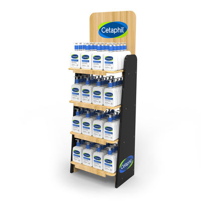 Supermarkt houten displayrek voor gezichtsreiniger en huidverzorgingsproduct