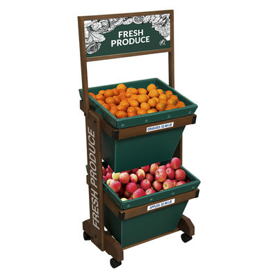 kwaliteit  2 Layers Display Vegetable Rack For Shop Wooden Fruit Display Stand With Removable Basket Fabriek