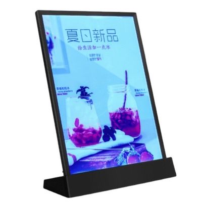 kwaliteit  A4 Size LED Menu Stand Countertop Acrylic Holder Display With 7 Colors Fabriek