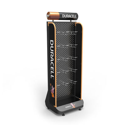 kwaliteit  AA Battery Point Of Sales Displays Pegboard Floor Stand With Hanging Hooks Fabriek