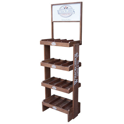 4 laag houten drankvloer display stand voor winkel of kruidenier