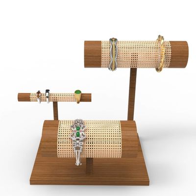Gepersonaliseerde houten geweven toonbank display stand voor luxe sieraden armband ring