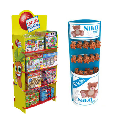 Aanpasbare verplaatsbare en roterende houten displayracks voor multiplex speelgoedstand voor winkels supermarkten speelgoedwinkels